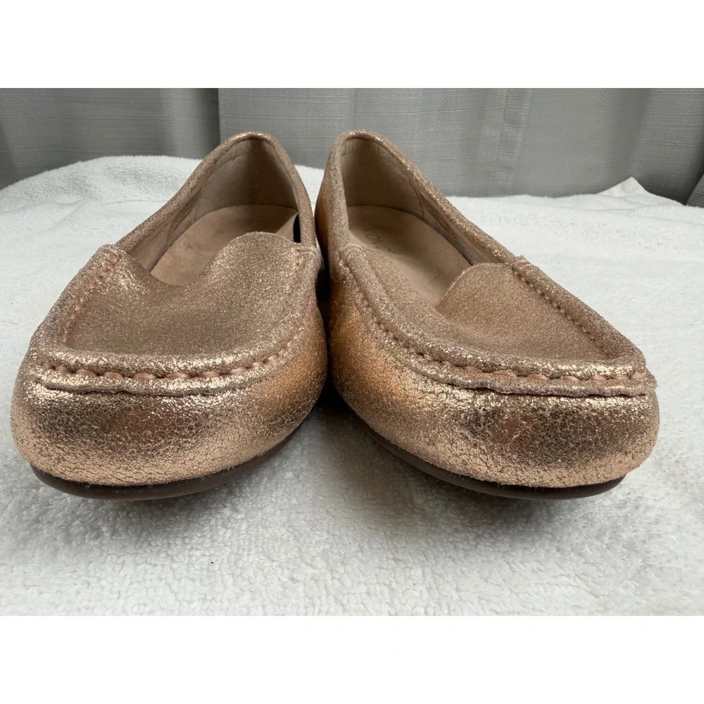 Vionic Debbie Metallic Rose Gold Leather driving Loafer Orthotic Flats Womens 9